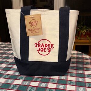 Trader Joe's Mini Navy and White Canvas Tote Bag